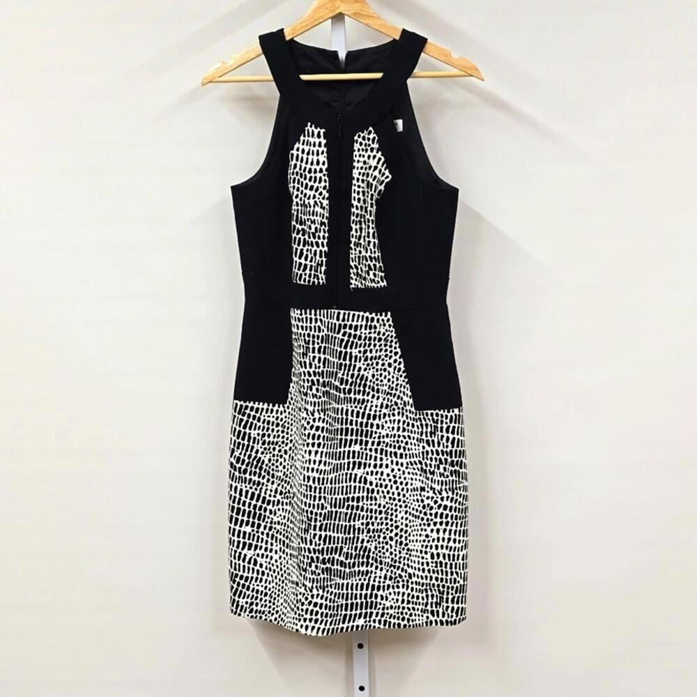 Trina Turk Womens Black White Geometric Reptile Print Halter Sheath Dress Size 4